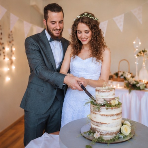 Couple cutting the wedding cake