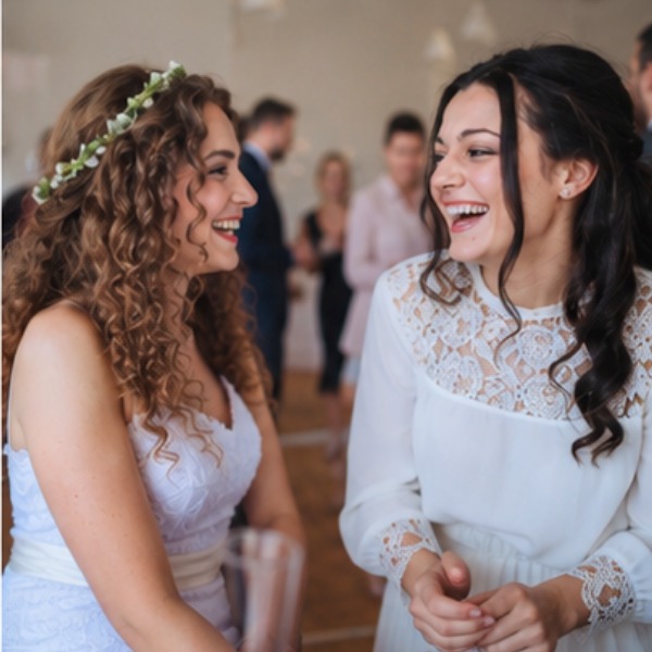 Two friends laughing together