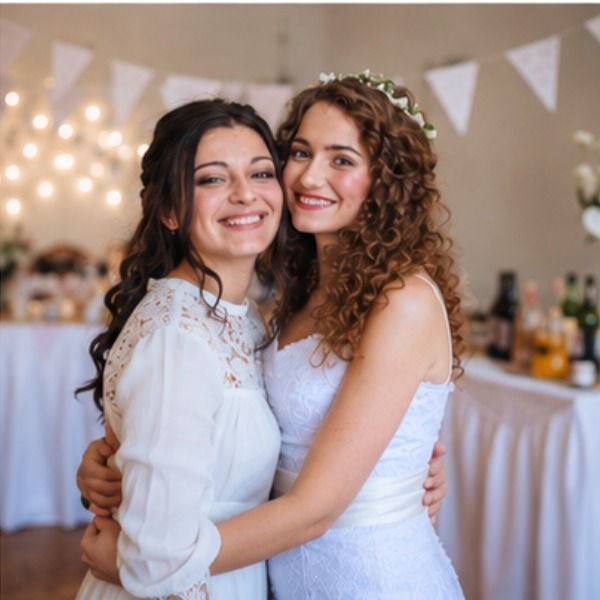 Two guests embracing